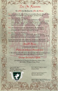 John O'Meara's Provost license, just prior to its signing.